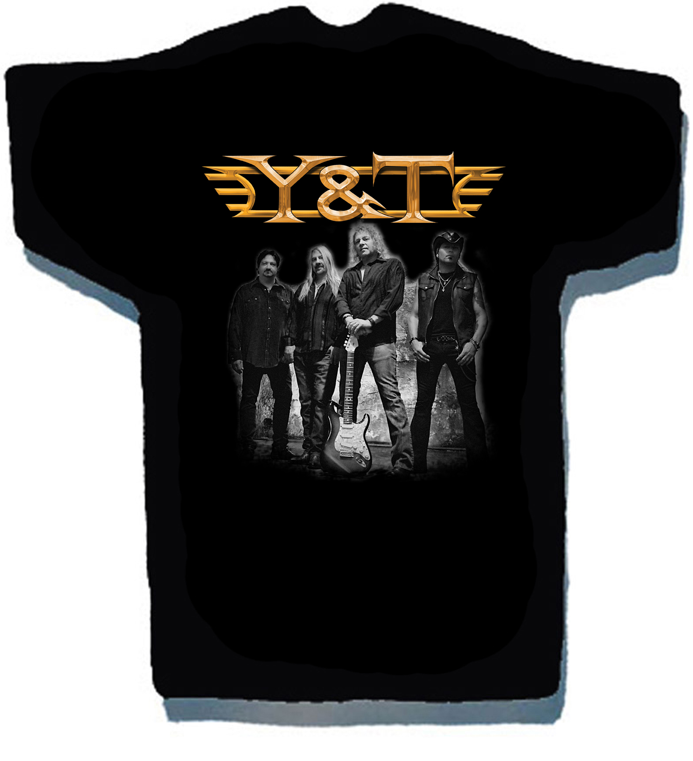 graphic of Y&T t-shirt with logo & band photo on front