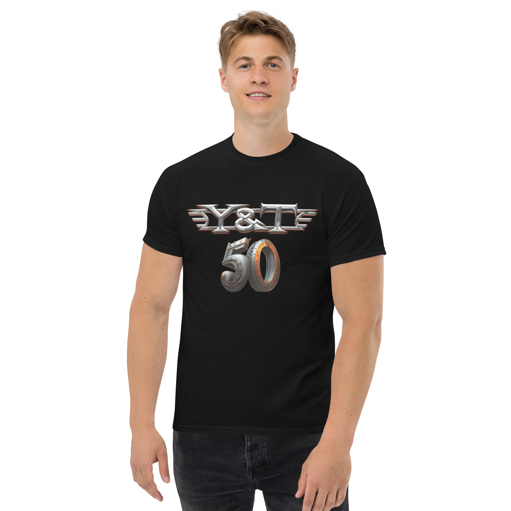 Black T-shirt with classic Y&T logo